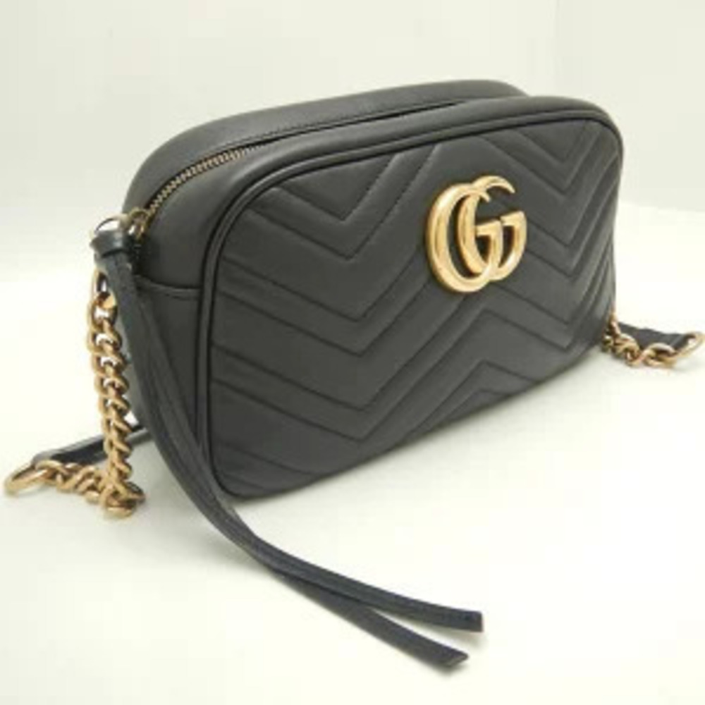 Gucci Shoulder GG Quilted Marmont Black Bag Leather